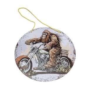 Metal Circle Door Hang With Sasquash Riding a Motorcycle